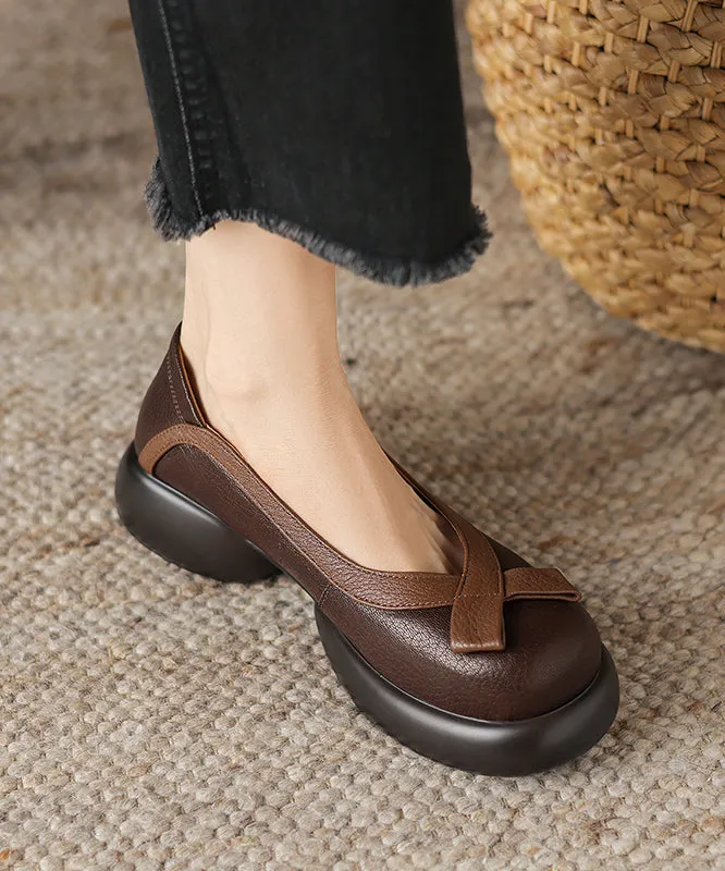 Apricot Sheepskin Splicing Comfortable Platform Loafers WT024