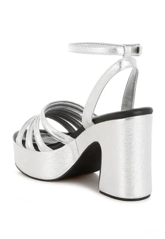 Athla Silver Metallic Strappy High Platform Sandals