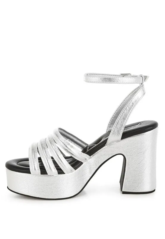 Athla Silver Metallic Strappy High Platform Sandals