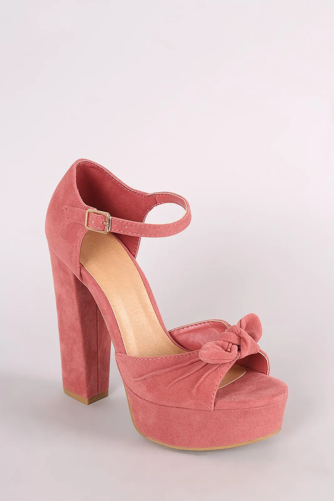 Bamboo Suede Knotted Bow Chunky Platform Heel