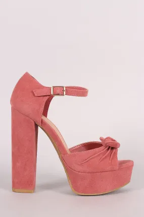 Bamboo Suede Knotted Bow Chunky Platform Heel