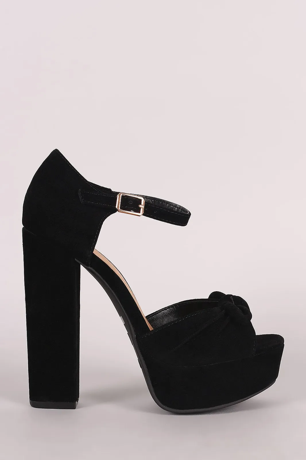 Bamboo Suede Knotted Bow Chunky Platform Heel