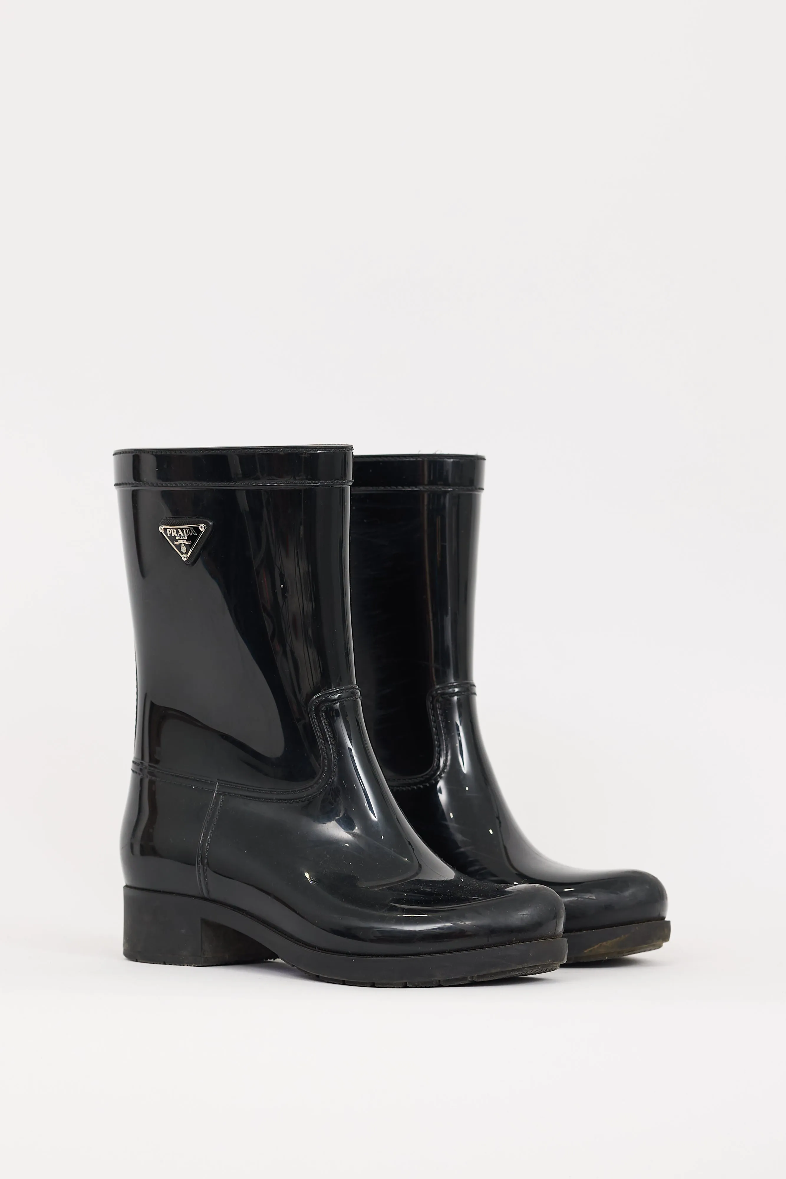 Black Rubber Triangle Logo Rain Boot