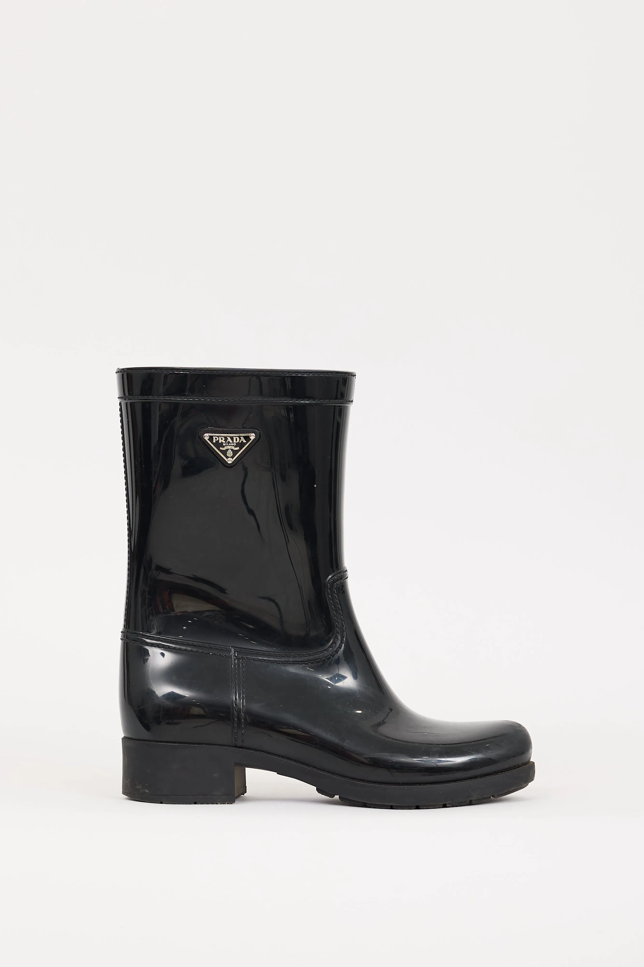 Black Rubber Triangle Logo Rain Boot