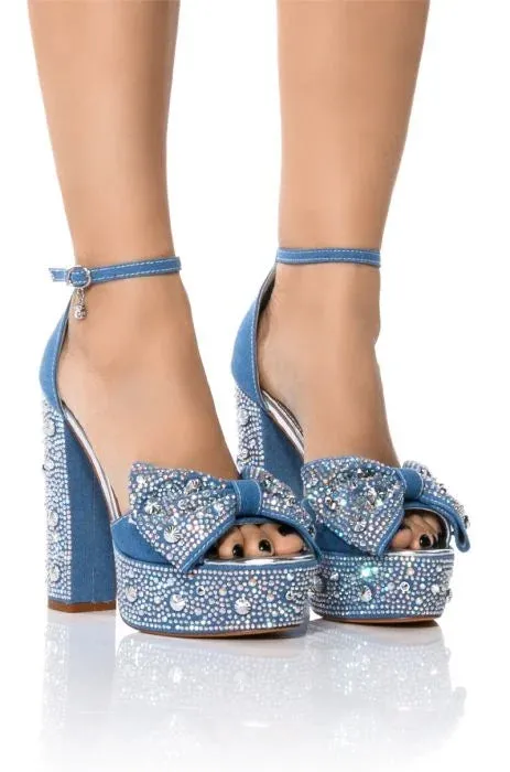 Blu Bow Stud Stepping Platform Heel