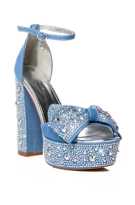 Blu Bow Stud Stepping Platform Heel