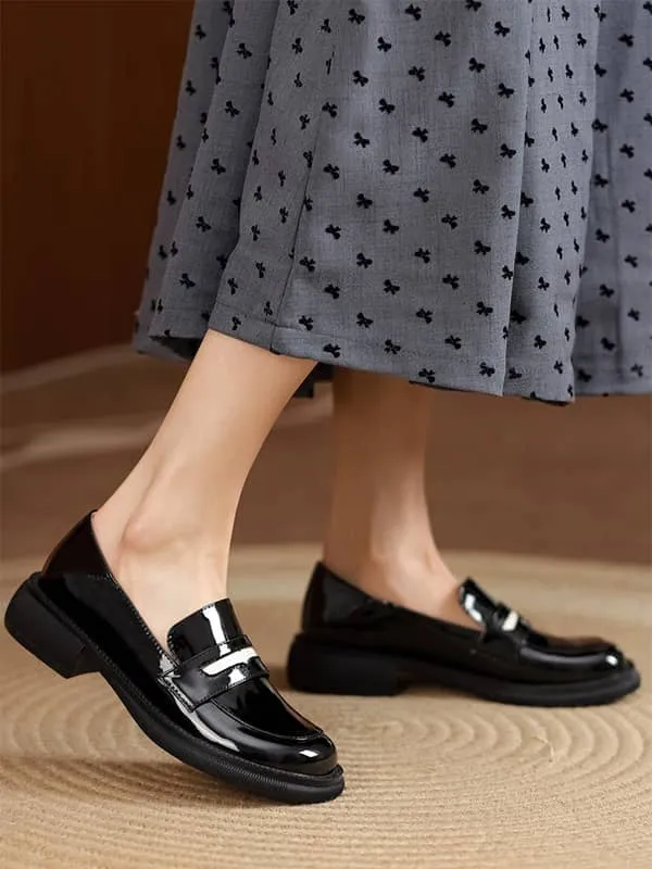 Casual Patent Leather Block Heel&Loafers