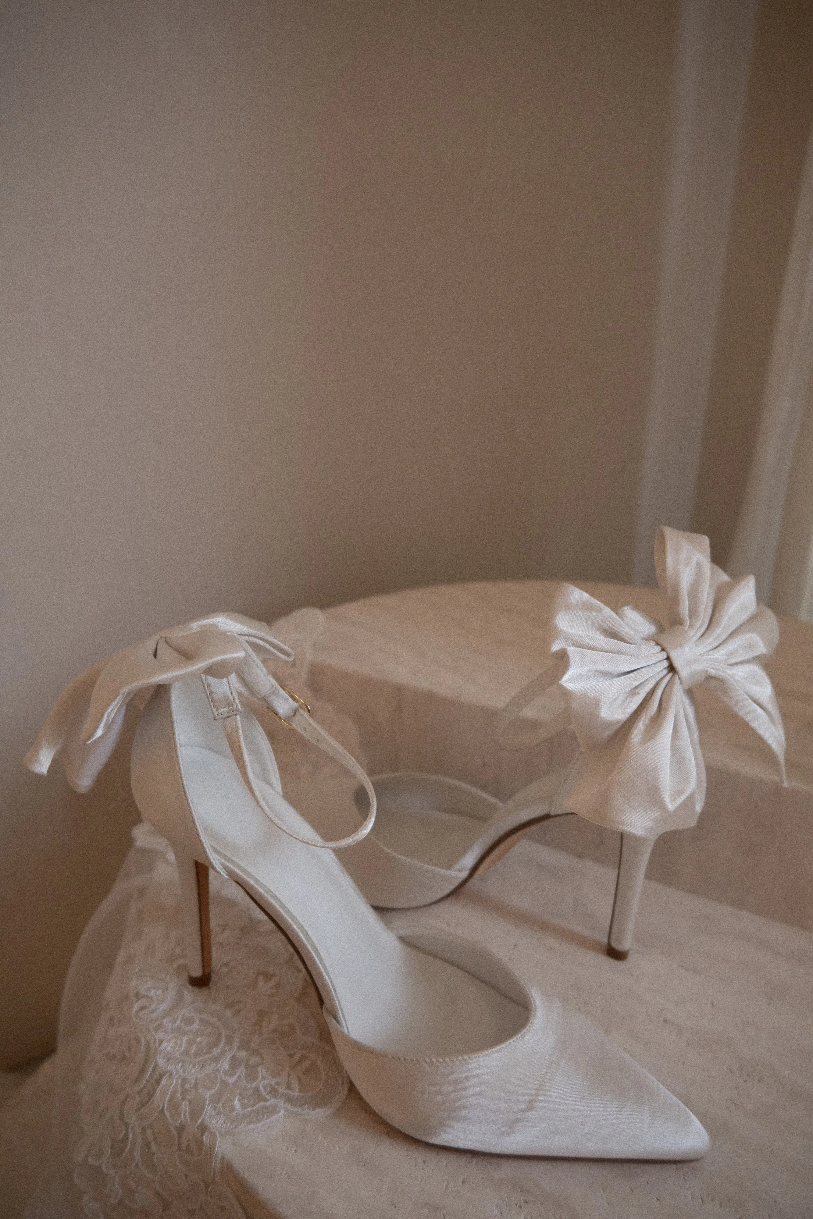 Charmed Satin Bow Heel - White