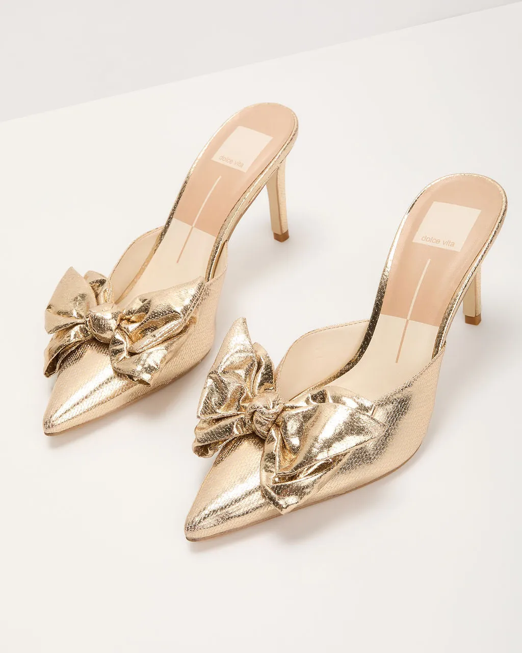 Come With Me Metallic Leather Bow Heels