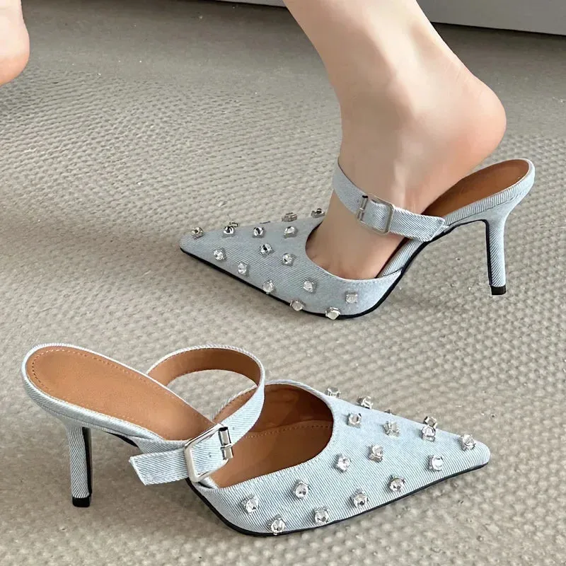 Crystal Diamond Buckle Thin High Heels Shoes