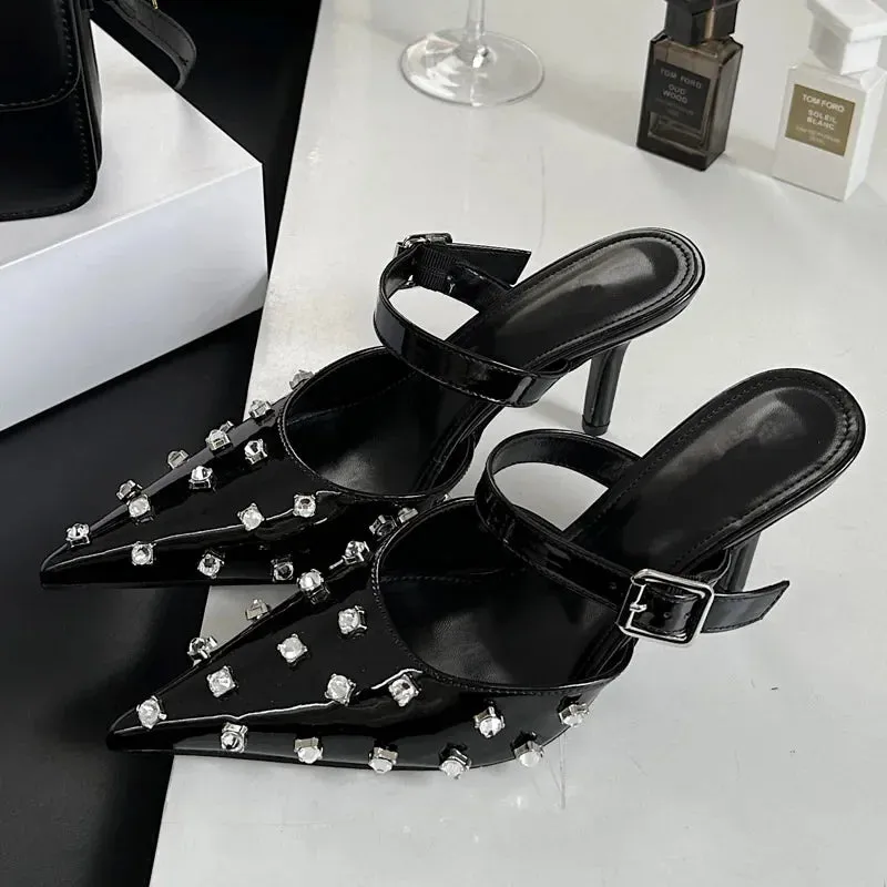 Crystal Diamond Buckle Thin High Heels Shoes