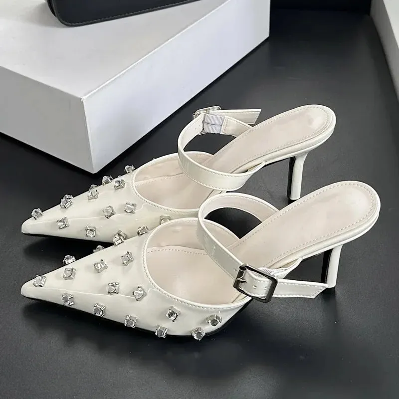 Crystal Diamond Buckle Thin High Heels Shoes