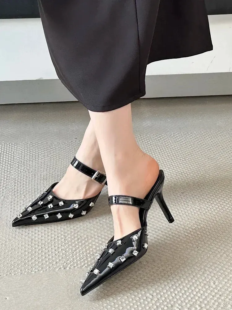 Crystal Diamond Buckle Thin High Heels Shoes