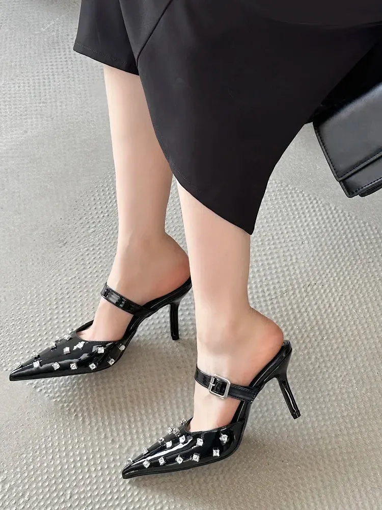 Crystal Diamond Buckle Thin High Heels Shoes