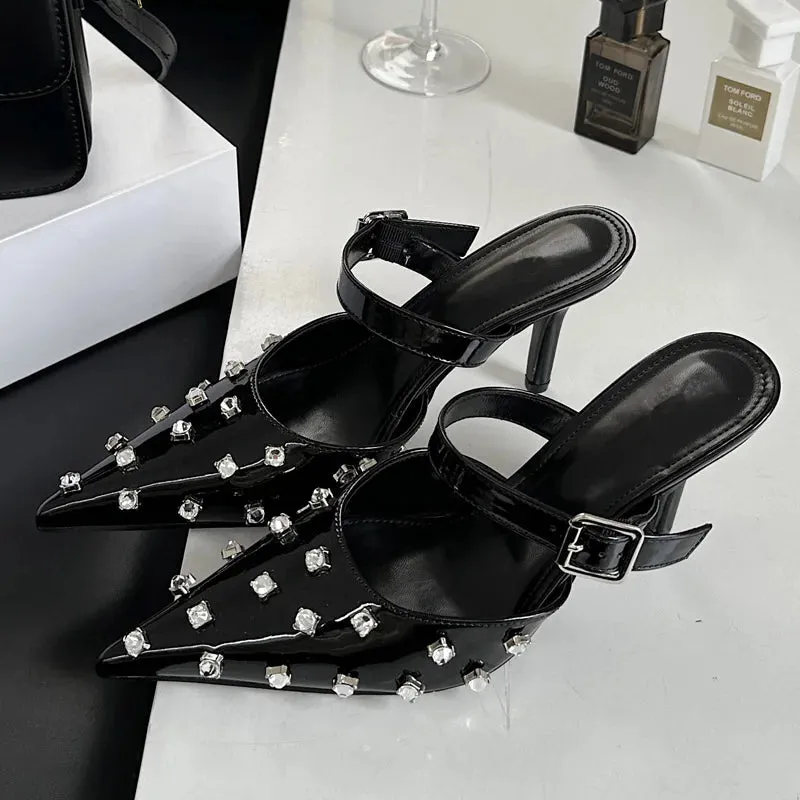 Crystal Diamond Buckle Thin High Heels Shoes