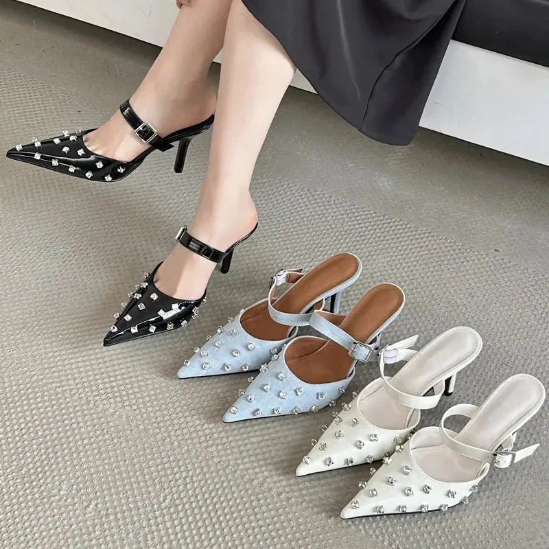 Crystal Diamond Buckle Thin High Heels Shoes