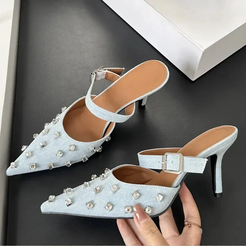 Crystal Diamond Buckle Thin High Heels Shoes