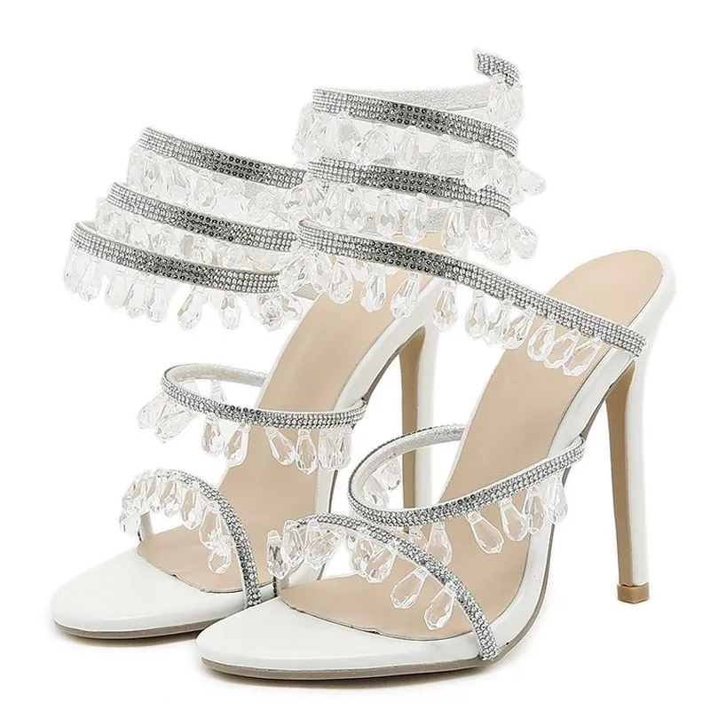 Crystal String Bead High Heels