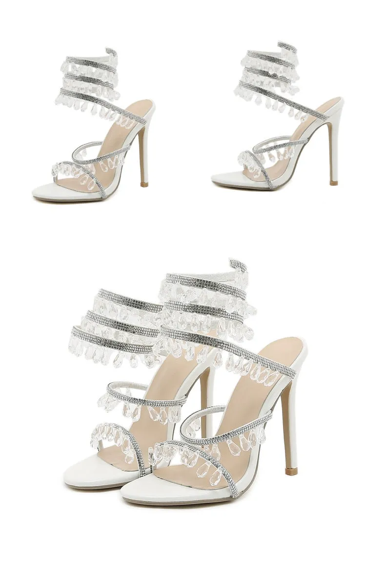 Crystal String Bead High Heels