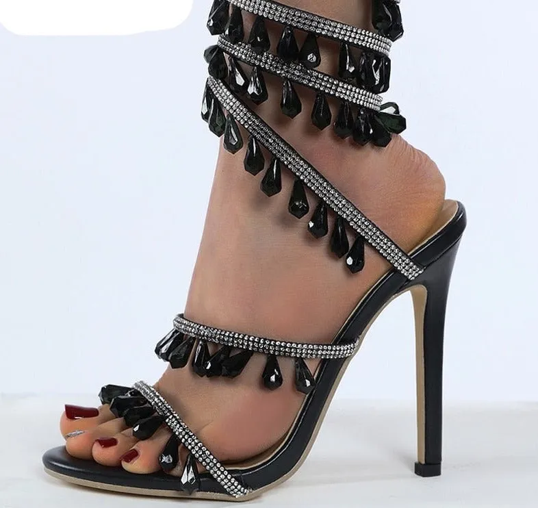 Crystal String Bead High Heels