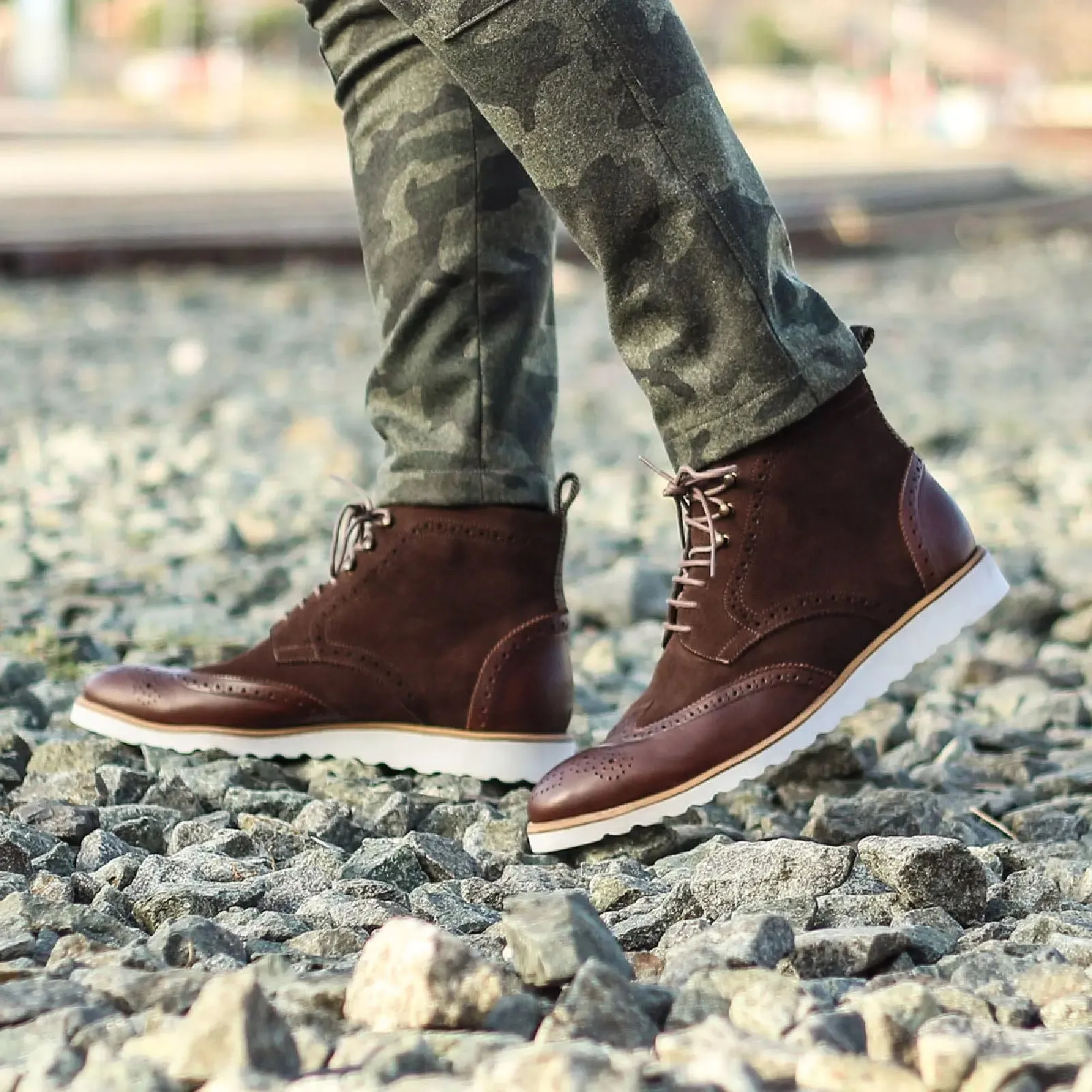 DapperFam Valiant in Dark Brown Men's Italian Leather & Lux Suede Military Brogue