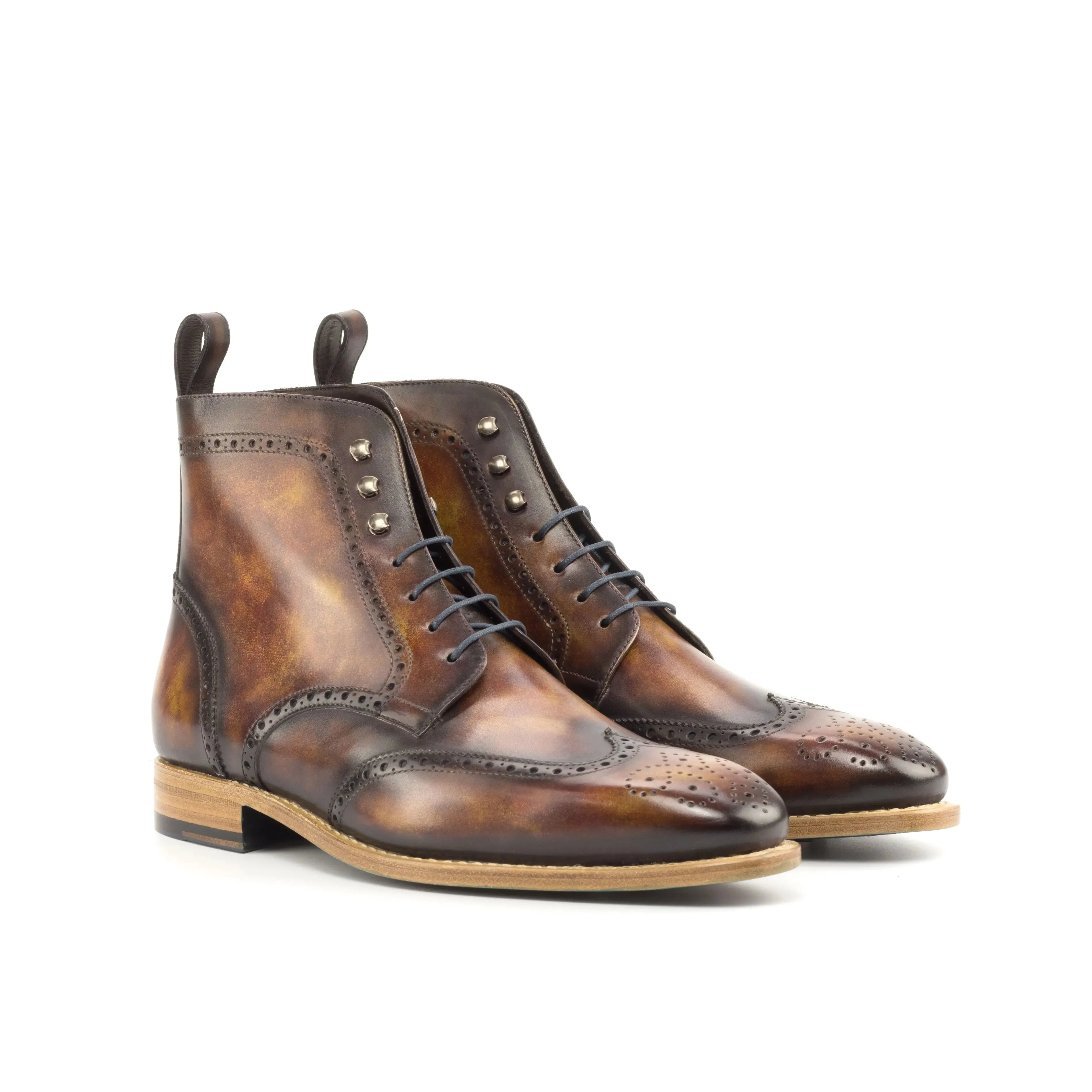 DapperFam Valiant in Fire Men's Hand-Painted Patina Military Brogue