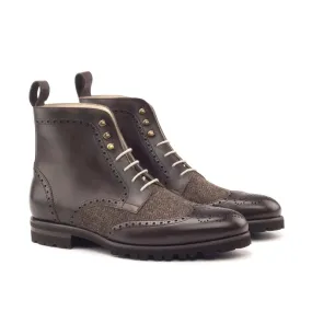 DapperFam Valiant in Herringbone / Dark Brown Men's Sartorial & Italian Leather Military Brogue