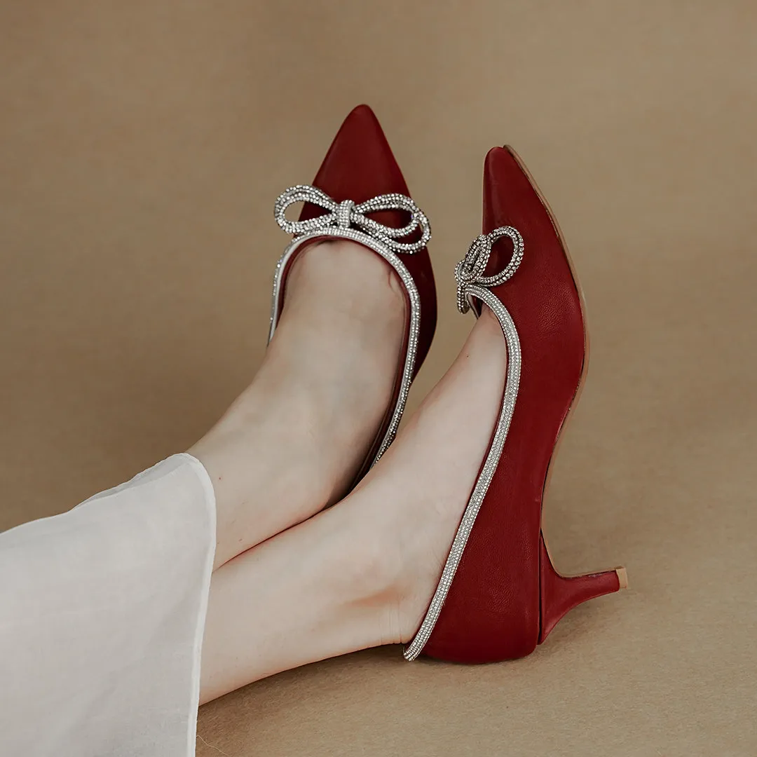 Diamante Bow Heels Maroon