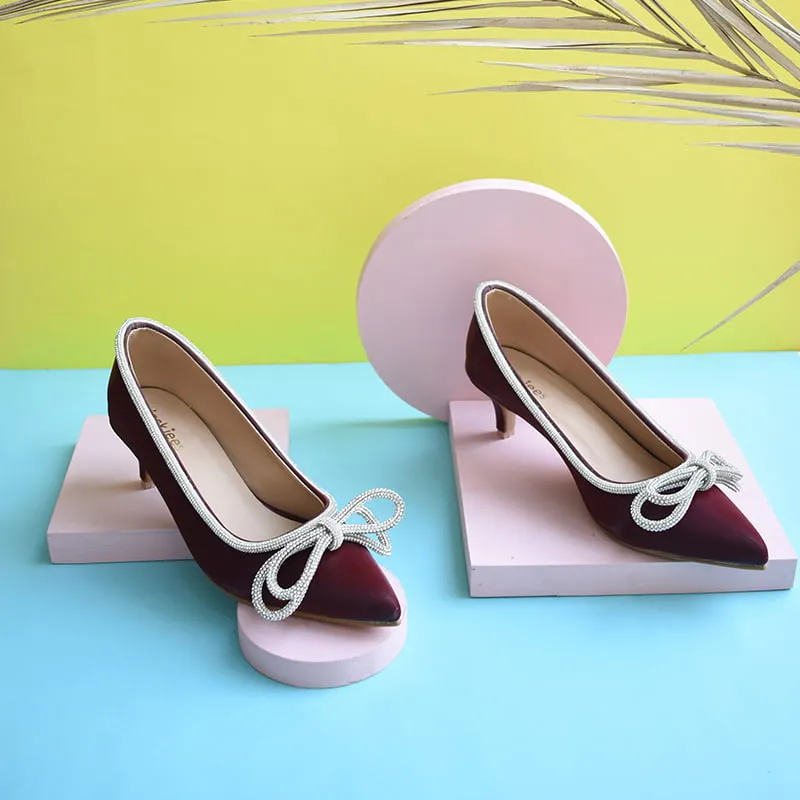 Diamante Bow Heels Maroon