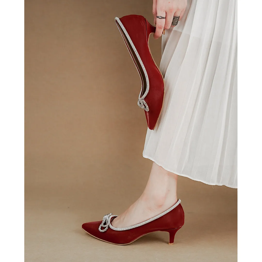 Diamante Bow Heels Maroon