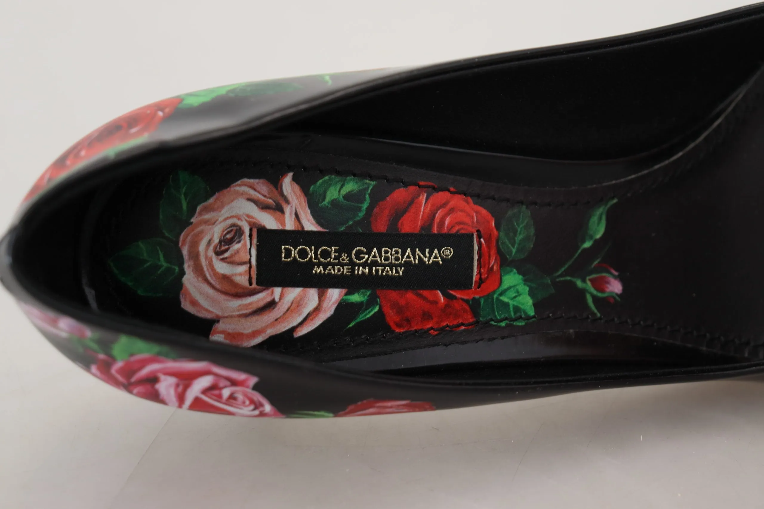 Dolce & Gabbana Black Floral Print Crystal Heels Pumps Shoes