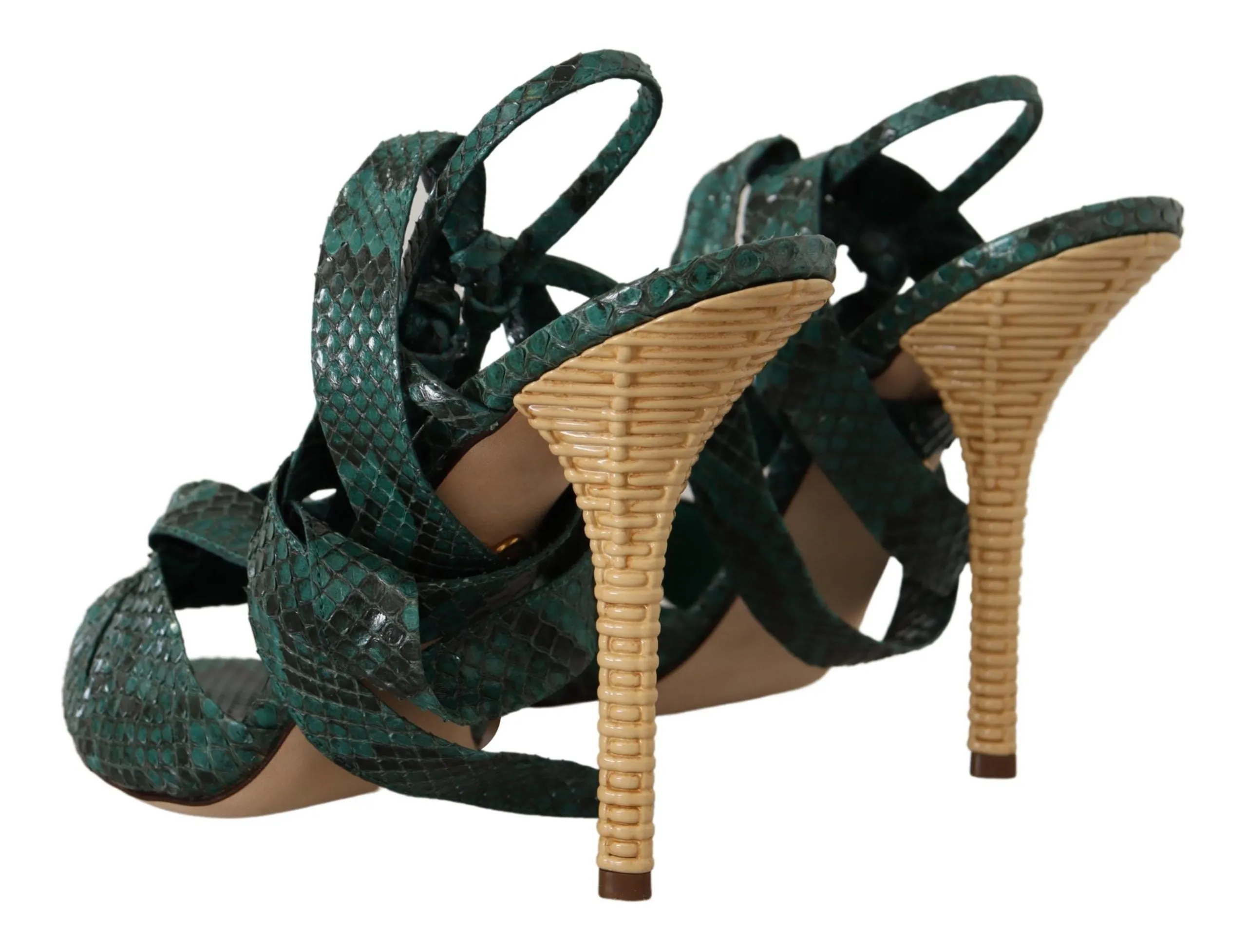 Dolce & Gabbana Green Python Strap Sandals Heels Shoes