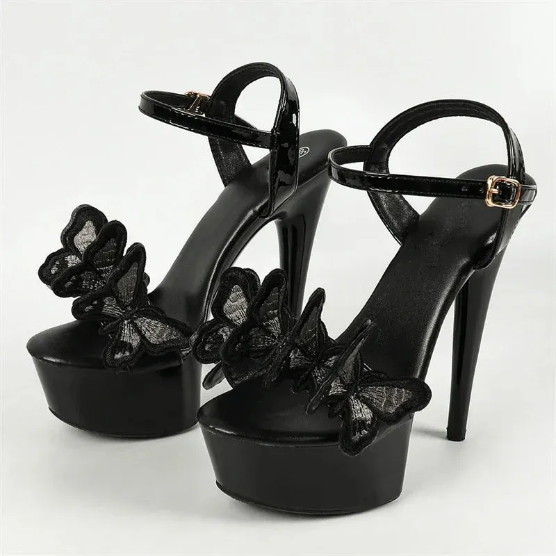 Flowers Bow Buckle Strap Stiletto High Heels Shoes