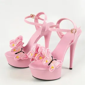 Flowers Bow Buckle Strap Stiletto High Heels Shoes