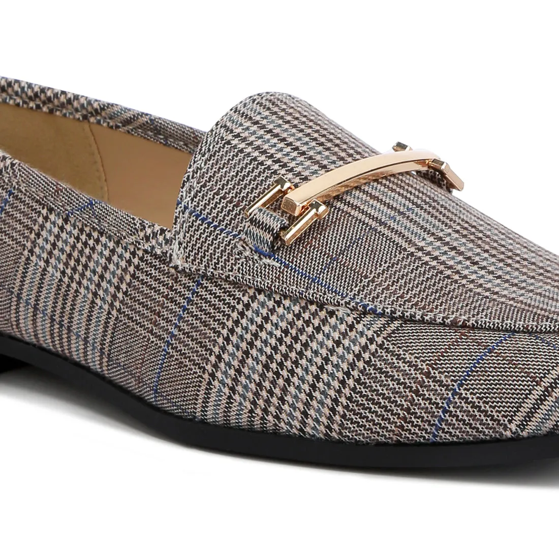 Grey Checkered Casual Loafers