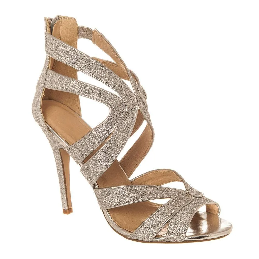 High Stiletto Heel Open Toe Strappy Sandal With Back Zip