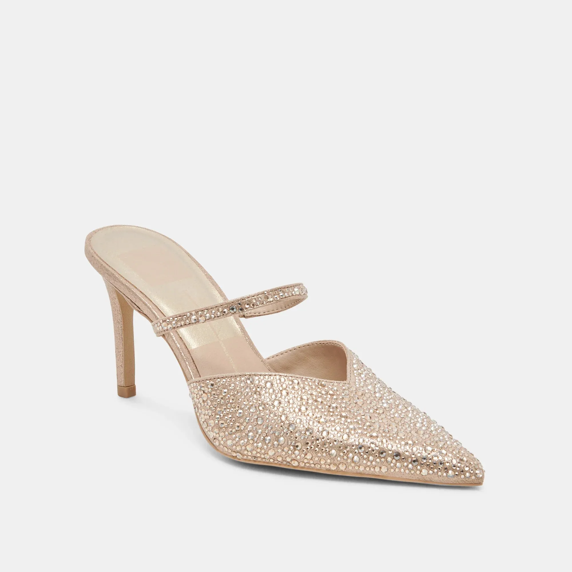 Kanika Crystal Heels - Light Gold Fabric