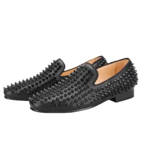 Kids Loafers Little Trendsetter: Handcrafted Genuine Leather Spiked Loafers with Red Soles for Kids