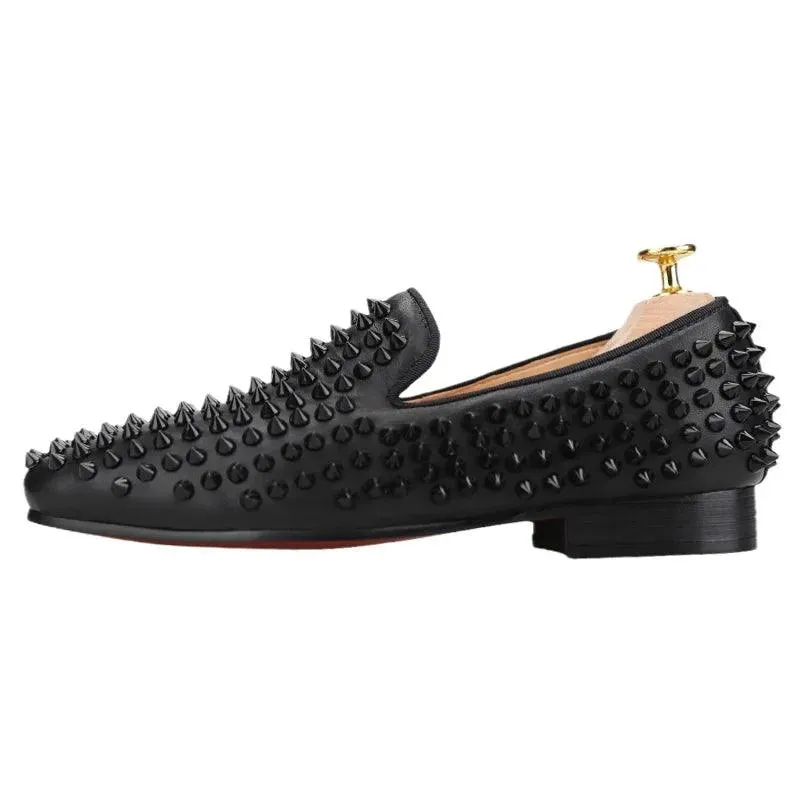 Kids Loafers Little Trendsetter: Handcrafted Genuine Leather Spiked Loafers with Red Soles for Kids