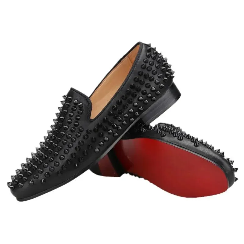 Kids Loafers Little Trendsetter: Handcrafted Genuine Leather Spiked Loafers with Red Soles for Kids