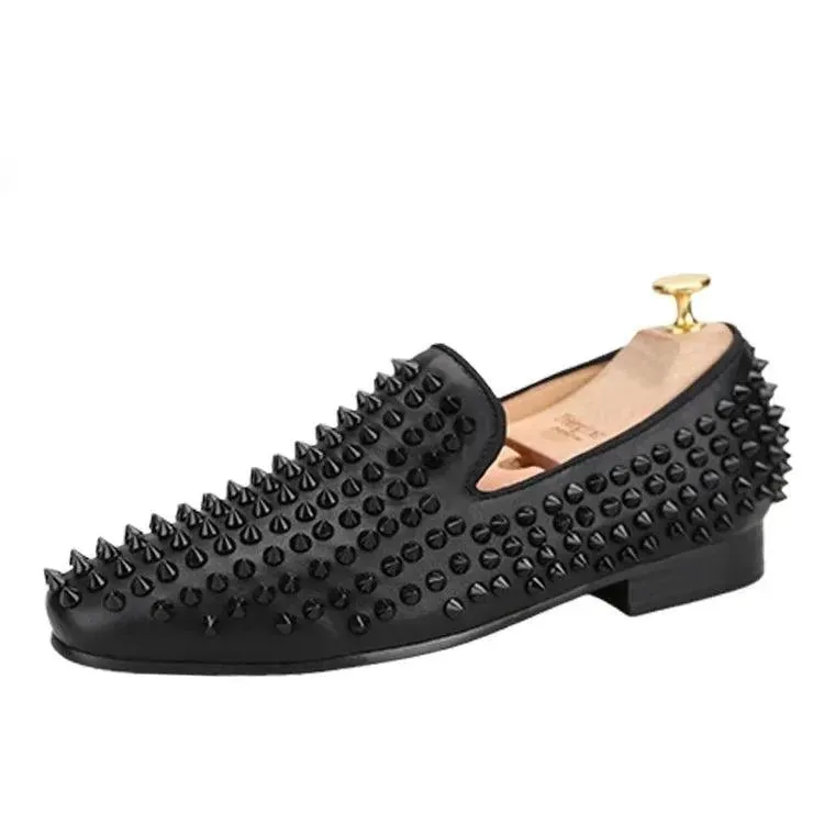 Kids Loafers Little Trendsetter: Handcrafted Genuine Leather Spiked Loafers with Red Soles for Kids