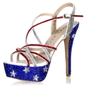 Marc Defang Marc Tops USA Red White & Blue Crystal Pageant Heels Shoes