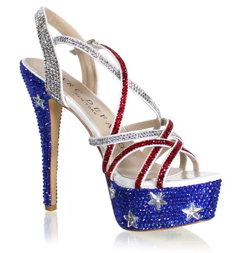 Marc Defang Marc Tops USA Red White & Blue Crystal Pageant Heels Shoes