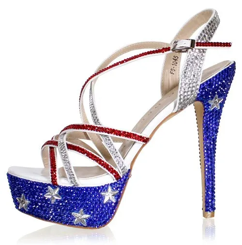 Marc Defang Marc Tops USA Red White & Blue Crystal Pageant Heels Shoes