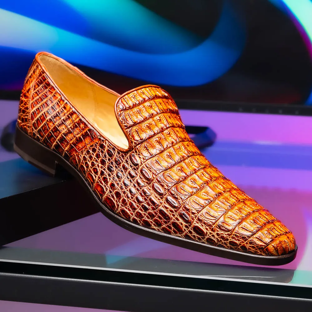 Marco Di Milano Trento Caiman Fuscus Rustic Cognac Stripe