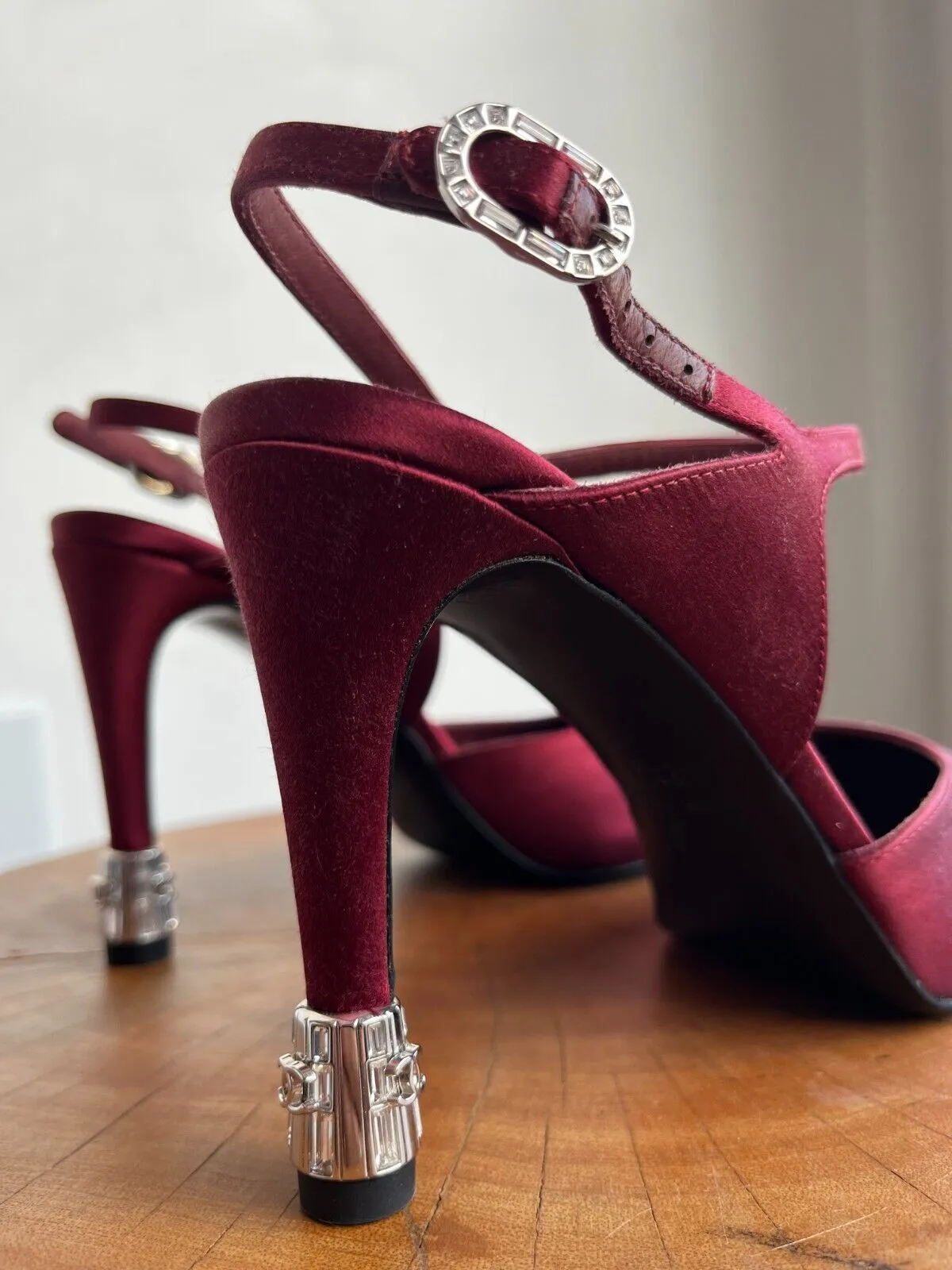 MAROON SATIN CRYSTAL HEELS