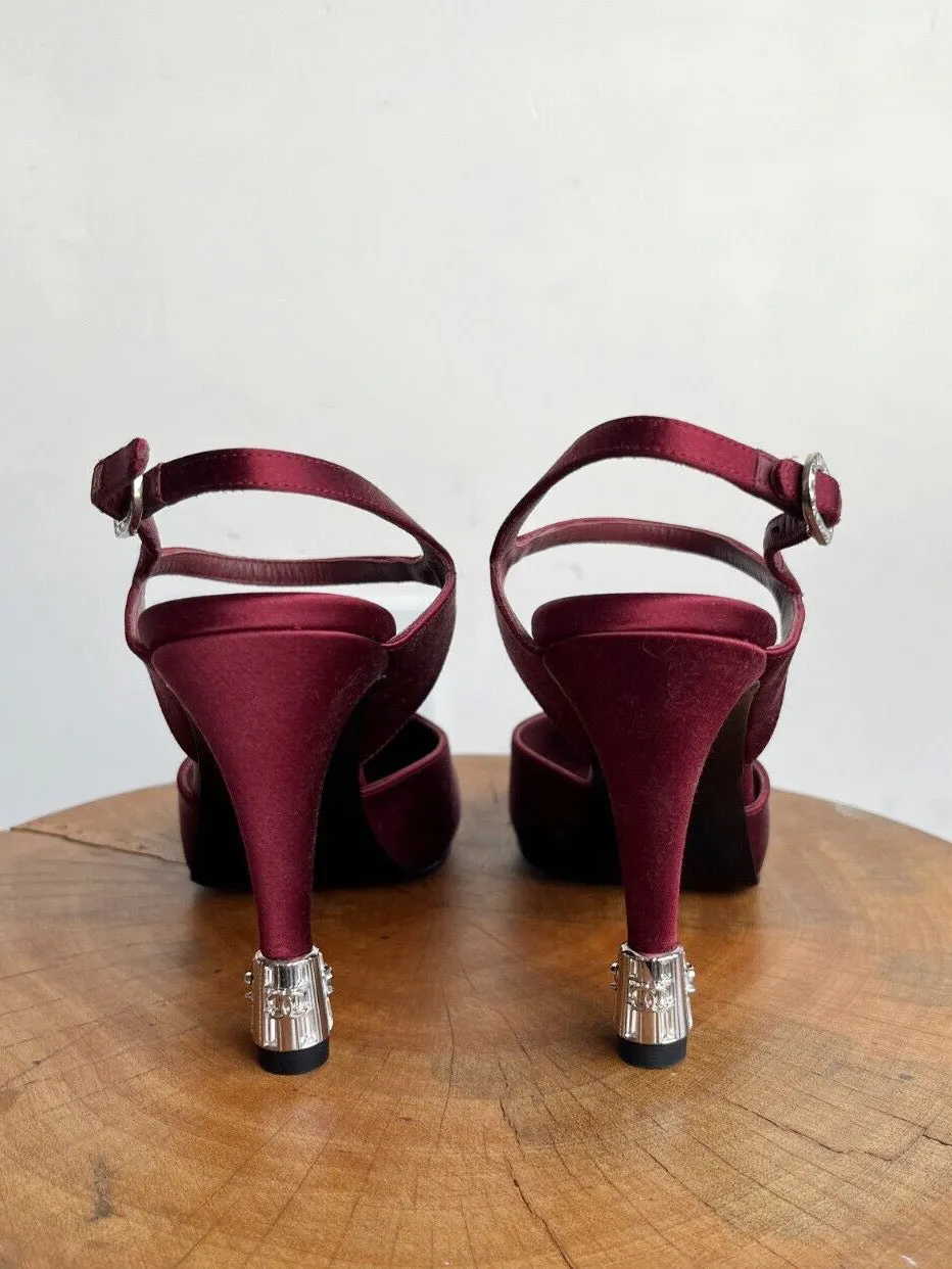 MAROON SATIN CRYSTAL HEELS