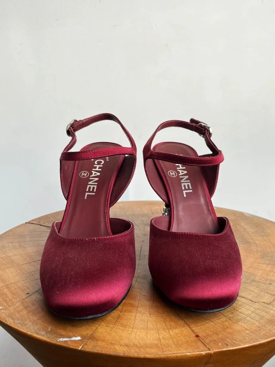 MAROON SATIN CRYSTAL HEELS