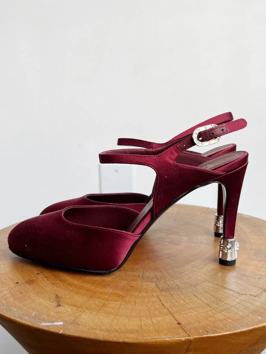 MAROON SATIN CRYSTAL HEELS