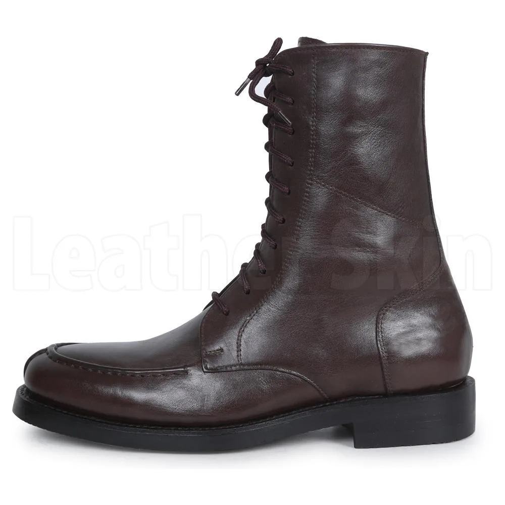 Men Brown Military Lace Up Zipped Genuine Leather Boots